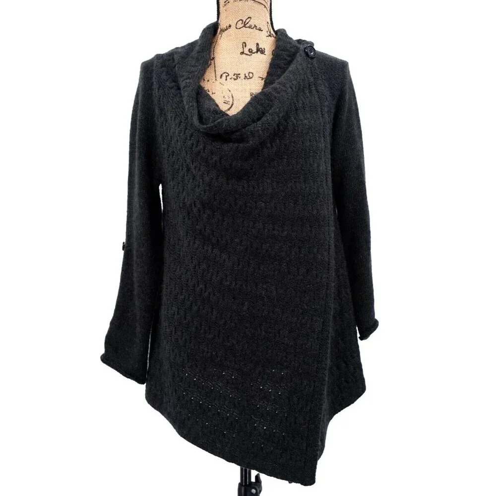 Fylo Sweater Women Medium Gray Wool Alpaca Blend Open Front Button Closure Knit